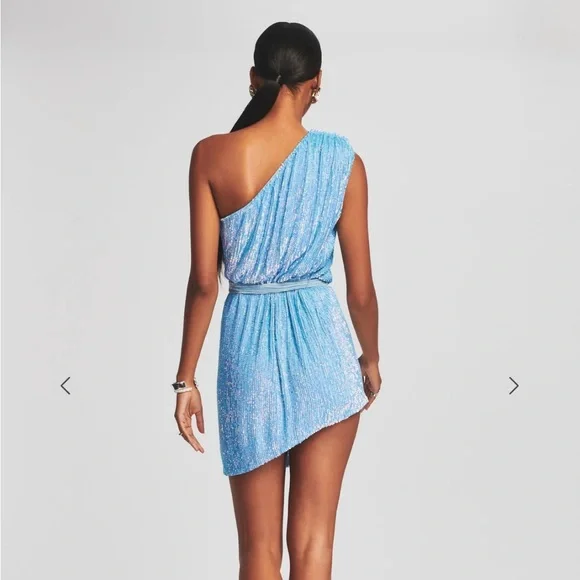 Retrofete One-Shoulder Light Blue Sequin Mini Dress